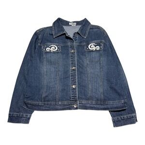 FL Jeans Embroidered‎ Design Patterned Cotton Blend Denim Jacket Women's 2X